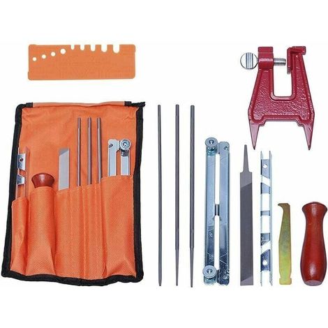 Universal Chainsaw Sharpening Kit, Chain Sharpening File Set with Files, Wooden Handles, Depth Gauge, Polishing Guide, Tool Bag, and Bench Screws (1/5)