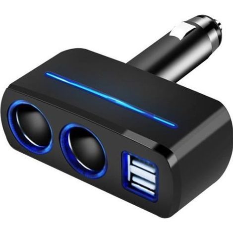Ecent Chargeur multiprise 12V avec LED - 2 Prises allumes cigares+2 prises USB pour Smartphone. tablette. GPS. enregistrement (1/4)