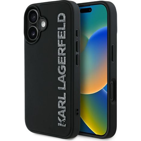 Cover per iPhone 16 Karl Lagerfeld 3D in gomma glitterata nera (1/5)