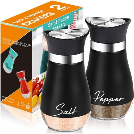 Ensemble de salière et poivrière, salière et poivrière de 120 ml à fond en verre avec couvercle en acier inoxydable, idéales pour la cuisine, la table de cuisson, le camping-car et le camping. (1/5)