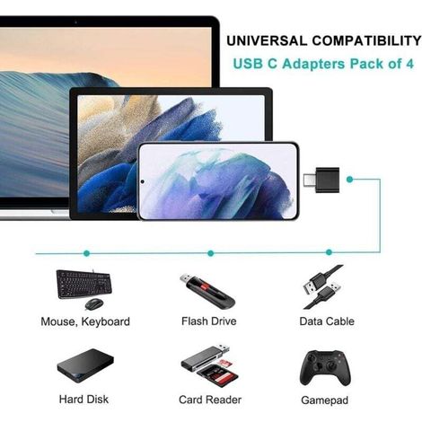 USB-C-auf-USB-Adapter (4er-Pack), USB-C-auf-USB-3.0-OTG-Adapter, USB-Buchse auf USB-C-Stecker, kompatibel mit MacBook Pro, Samsung Galaxy, Typ-C-Smartphones und mehr (2 schwarze und 2 weiße) (1/4)