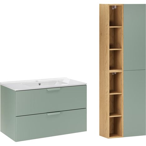 Mueble lavabo 80cm con columna Oria Verde mate (1/4)