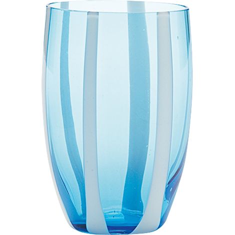 Set 6 Bicchieri Tumbler Gessato Colore Acquamarina in Vetro Soffiato a Bocca Lavorato a Mano Design Moderno ed Elegante per Tavola Raffinata