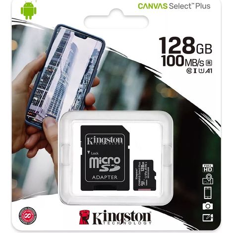Carte micro-SD KINGSTON CANVAS Select™ Plus avec adaptateur - UHS-I Classe 10 / Spéciale FHD 100MB / SDCS2 / 128GB