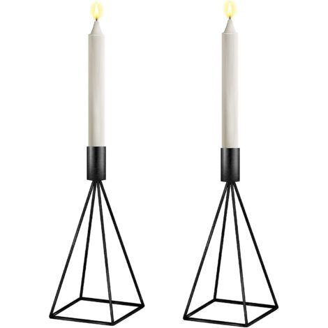 Porte-bougies noir pour bougies coniques (24 cm x 2) sans bougie (1/4)