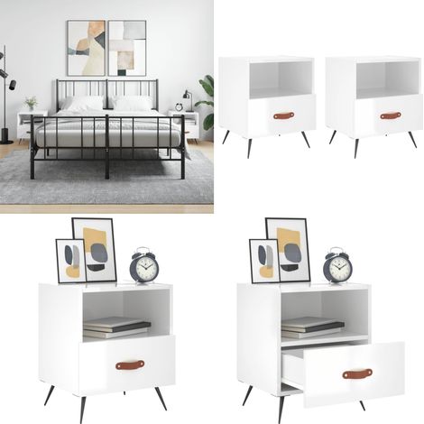 Tables de chevet 2 pcs blanc brillant 40x35x47,5 cm - Table De Chevet - Meuble De Chambre - Armoire De Chevet - Commode - Design Moderne - Home & Living
