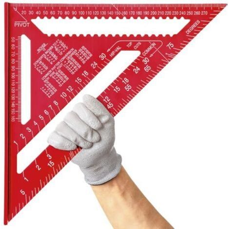 12-Zoll-Zimmermannswinkel aus Aluminiumlegierung, metrisches Dreieckslineal zur Winkelmessung für Zimmerleute und Ingenieure (Rot) (1/5)