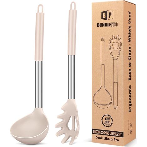 Cuillère et fourchette en silicone pour pâtes et poêle, ustensiles de cuisine antiadhésifs pour cuisiner, remuer et servir des spaghetti, de la soupe et de la sauce