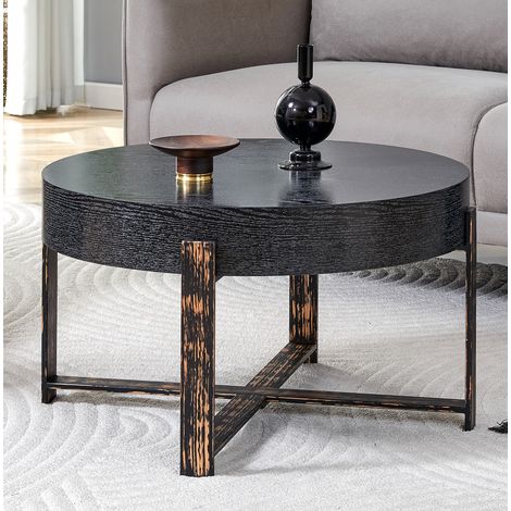 Tavolino rotondo nero in MDF e metallo Ø68 cm OKMYHOME (1/5)