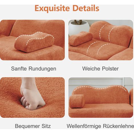 Canapé modulaire en forme de L, 2 places, sans ossature, avec pouf, ondulé, coussin d'accoudoir amovible, pour salon & appartement, aucun montage requis, orange (1/5)