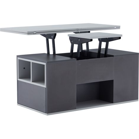 Table basse relevable 100x51x47 cm en panneaux de bois gris, avec rangement pour salon - FLORAGRACE (1/5)
