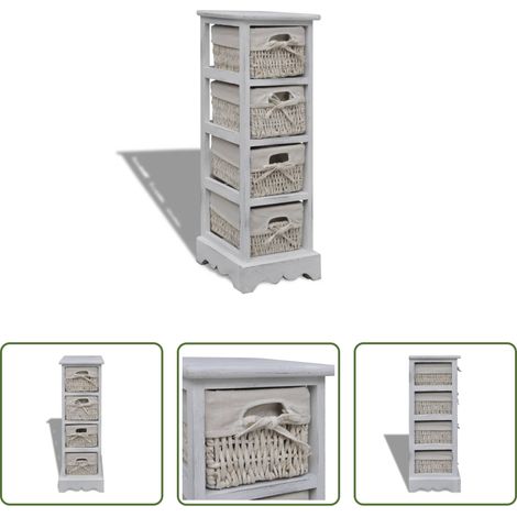 vidaXL Meuble de chambre - Étagère de rangement en bois 4 paniers en tissage Blanc (1/5)