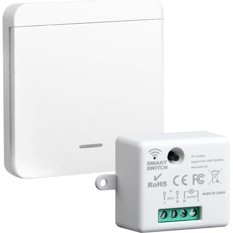 433MHz Wireless Switch RF Kit with 10A Receiver, Wireless Lighting Switch Remote Control Kit with Transmitter and Controller for Smart Home (1/5)