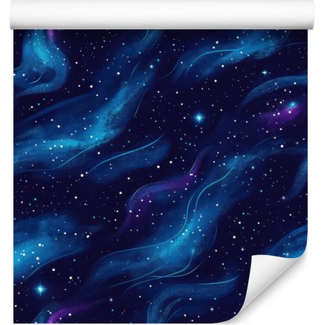 Papier peint aquarelle galaxie bleu marine, indigo et turquoise 50x1000 cm (1/5)