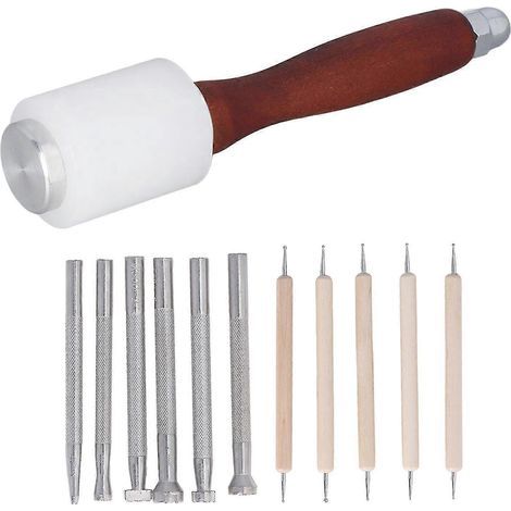 Ensemble de 12 outils de marquage du cuir, marteau pour la fabrication artisanale de selles. (1/5)