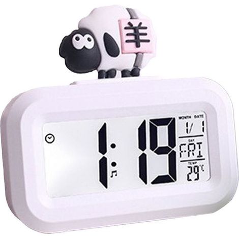 BelleRise - Horloge LED mouton – Affichage date/température – Économie énergie – Pour chambre enfant, bureau (1/5)