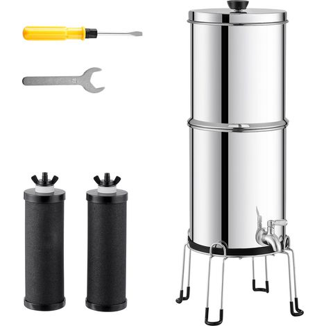 Mophorn 2.25G Schwerkraft-Wasserfiltersystem, Arbeitsplattenfiltration aus Edelstahl 304, reduziert Blei und 99 % Chlor, mit Kohlefiltern, Zapfhahn und Ständer, für Zuhause und Camping (1/5)