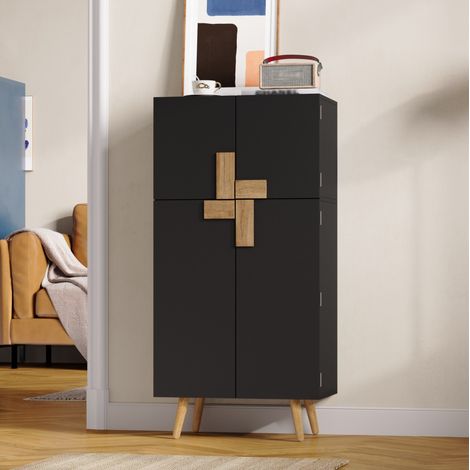 Meuble de cuisine 60/35/120 cm noir à 4 portes avec étagères réglables (1/5)
