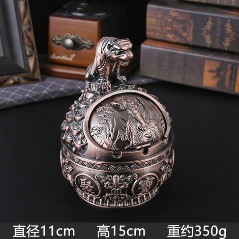(Tiger Red Antique) Cendrier rétro Douze Signes du Zodiaque avec couvercle, coupe-vent, résistant aux cendres et aux chocs