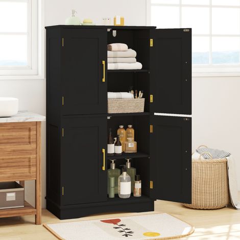 Meuble de Rangement de Salle de Bain Garde-manger Autoportant de 110 cm avec 4 Portes et 2 Étagères Réglables Armoire de Rangement Noir (1/5)