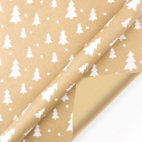 Rouleaux de papier cadeau de Noël - 43 cm x 3 m/rouleau - Parfaits pour emballer les cadeaux de Noël et décorer les fêtes, motif sapin de Noël blanc (1/5)