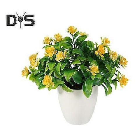 Rosier artificiel Bonsaï en pleine floraison, élégant et durable, 18 fleurs, imitation rose théjaune (1/5)