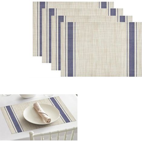 Manteles individuales, resistentes al calor, antideslizantes, Impermeables y resistentes al aceite, lavables, duraderos, 30 x 45 cm, Azul/beige (1/5)
