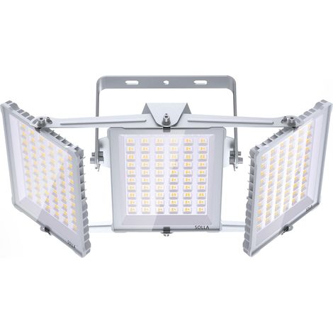 Projecteur LED extérieur 450W 2025 Plus Nouvelle Version Mis à Jour, 45000 LM, Blanc Lumière du Jour 6000K, Étanche IP66, 3 Têtes Réglables, Éclairage de Sécurité Extérieur pour Cours, Gris