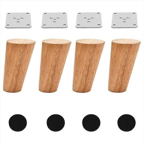 Pieds de meubles coniques en bois de 10 cm (4 pouces), ensemble de 4 pieds ronds massifs non peints de style médiéval pour canapé, pièces de rechange RK (1/5)
