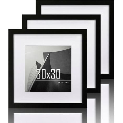 Schwarzer Bilderrahmen 30x30cm Holz Quadratisch Fotorahmen MDF Acrylglas 3er Set (1/5)