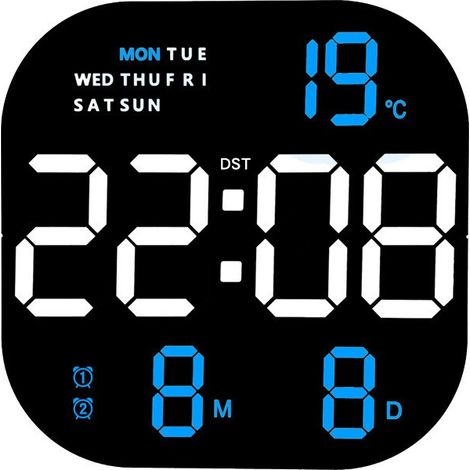 Horloge murale numérique LED avec thermomètre, calendrier, veilleuse, minuteur, créatif, décoratif - 6633 two-color lumière bleue (1/5)
