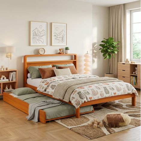 Lit 140x200 avec lit d’appoint 90x190 en bois HAVRYA (1/5)