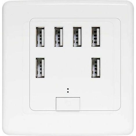 Presa a muro USB - 6 porte - Ricarica rapida 220V - Disponibile in vari colori - Per uso interno (1/3)