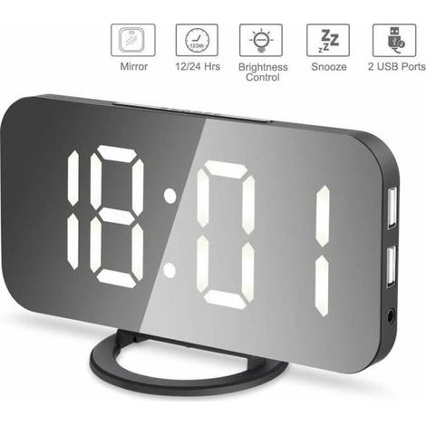 Réveil LED 6.5\" - Double Ports USB - Noir + Blanc (1/3)