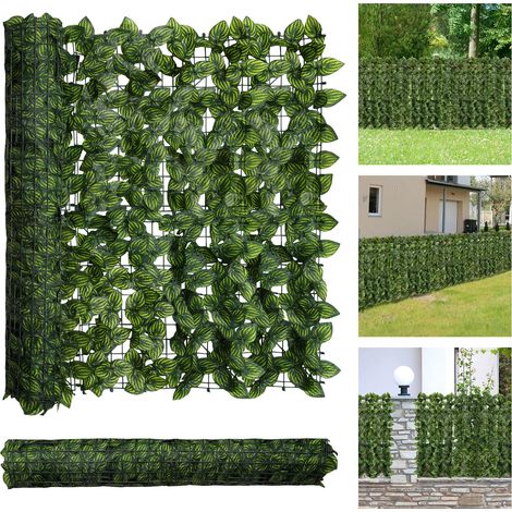 Wolketon Siepe artificiale 1 x 3 m, frangivista estensibile con foglie di anguria stampate, pannello decorativo per balcone, terrazza e giardino, con 100 fascette da 10 cm