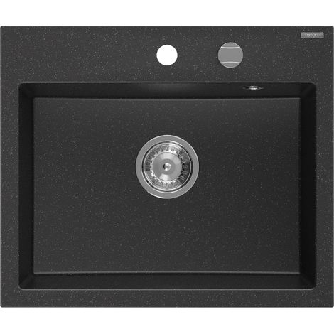 Mexen Oscar évier en granit 1 bac 580 x 490 mm, noir/argent métallique, siphon chromé - 6519581000-73 (1/5)