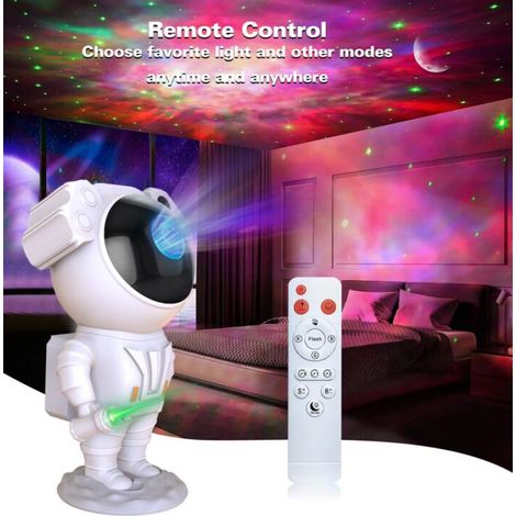 Astronaute Ciel Étoilé Projection Lumière Étoile Nébuleuse Lune Projecteur Tête Rotative Plafonnier LED Lampe avec Télécommande 1/H Minuterie Luminosité Réglable Vitesse Chambre Décoration Nuit (1/3)