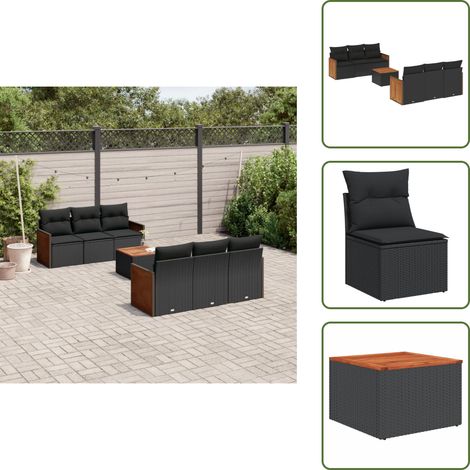 7-tlg. Garten-Sofagarnitur mit Kissen Schwarz Poly Rattan - Gartengestelle - Gartenmöbelset - Outdoor Möbel - Lounge Set - Rattan Gartenmöbel (1/5)