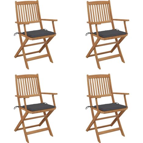 Lot de 4 Chaises pliables de jardin,Fauteuils d'extérieur avec coussins Bois d'acacia -TF43793 (1/5)