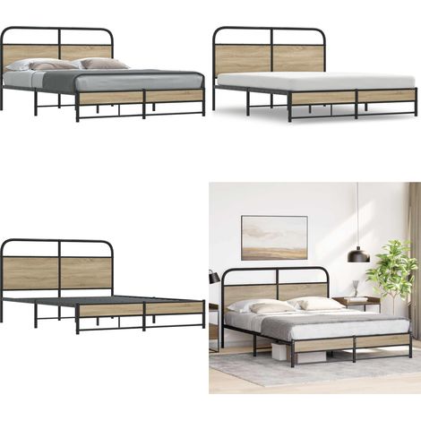 vidaXL Metallbett ohne Matratze Räuchereiche 160x200 cm (1/5)