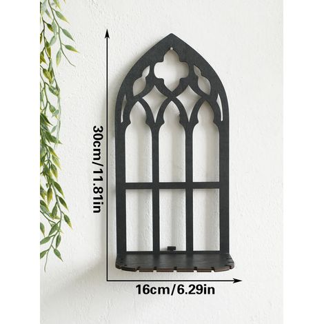(TK134-MS8641) Étagère gothique noire en bois creux, décoration murale suspendue, étagères flottantes, présentoir, cadre de porte vintage, décoration intérieure sorcière (1/5)