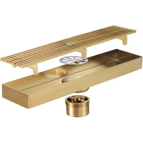 Shower drain 300 x 68 mm, brushed gold finish, 304 stainless steel shower drain, odor-resistant (1/4)
