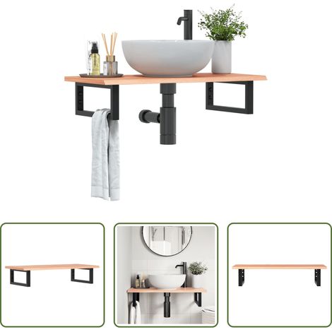 Étagère de lavabo - Étagère de vasque murale acier et bois de chêne massif (1/5)