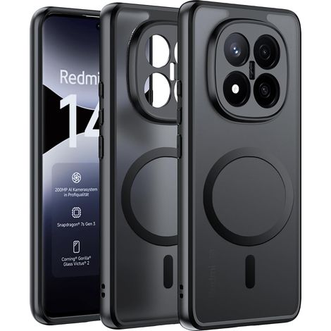 Magnétique Coque pour Xiaomi Redmi Note 14 Pro Plus/14 Pro+ 5G Case avec MagSafe, Anti-Chute Silicone Souple + Acrylique Givré Coque, Etui Translucide Mat Arrière Housse Fine Antichoc - Noir (1/5)