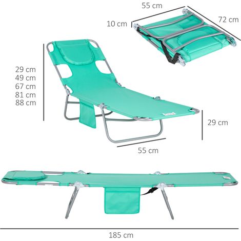 Chaise longue pliante verte 5 positions dossier + oreiller + fenêtre lecture,étanche pour plage jardin (1/5)