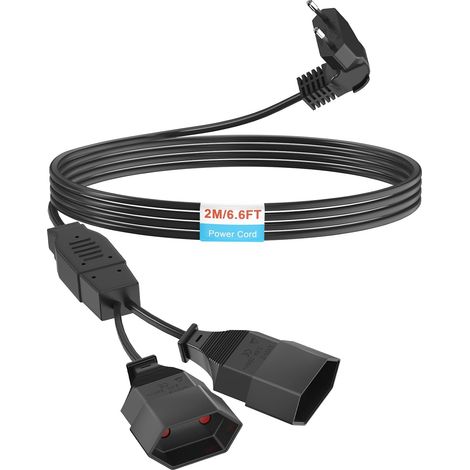 Câble d'extension 2 prises Euro - Longueur européenne - Câble d'alimentation de 2 m - Câble d'alimentation 2 en 1 - Triple prise de type C - 0,75 mm² max 2,5 A/250 V - Pour TV, PC, ordinateur (1/5)