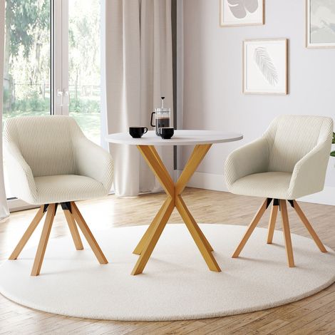 Lote de 2 sillas de comedor giratorias y sillones de mesa JANY de pana beige