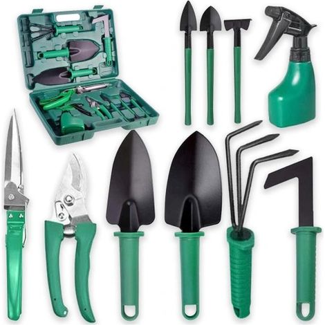 10-in-1 Gartengeräte-Set: Schaufel, Rechen, Hacke, Kralle, Gartenschere