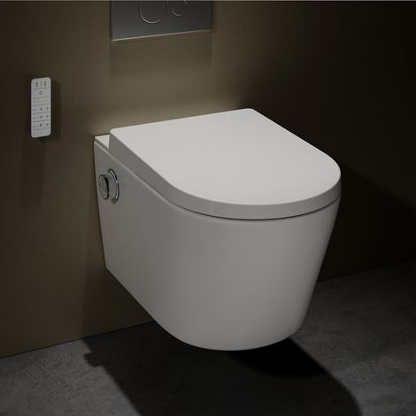 Toilettes suspendues intelligentes japonaises Smart WC lavant avec commande à distance Basic pack, pression d'eau réglable, douche féminin, veilleuse