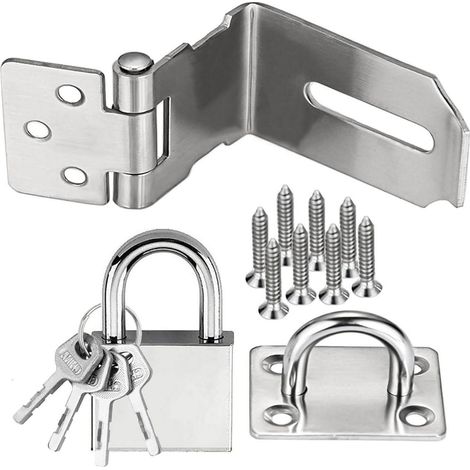 Fermeture de porte Loquet avec cadenas, acier inoxydable, montage 90°/180°